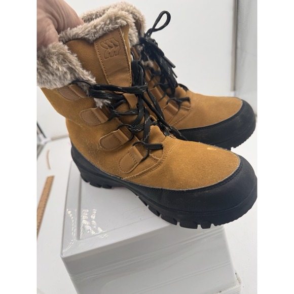 All In Motion Thermolite Waterproof Winter Boots Tan Size W8 M6 Comfy Furry Lace - Picture 5 of 10